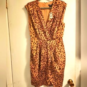 NWT!! EXPRESS Satin Leopard Dress Size M Beige & Purple
